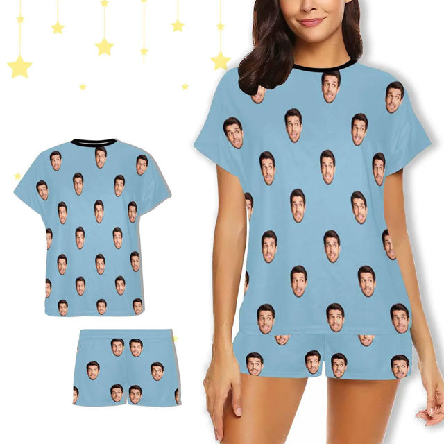 Picture of Custom Cozy Short Sleeves Face Pajamas Full Set - Personalised Unisex Summer Pajama Gift Sets