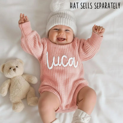 Picture of Personalized Embroidered Sweater for Baby and Toddler - Custom Name Embroidery Bodysuit Sweater - Knitted Xmas Sweater