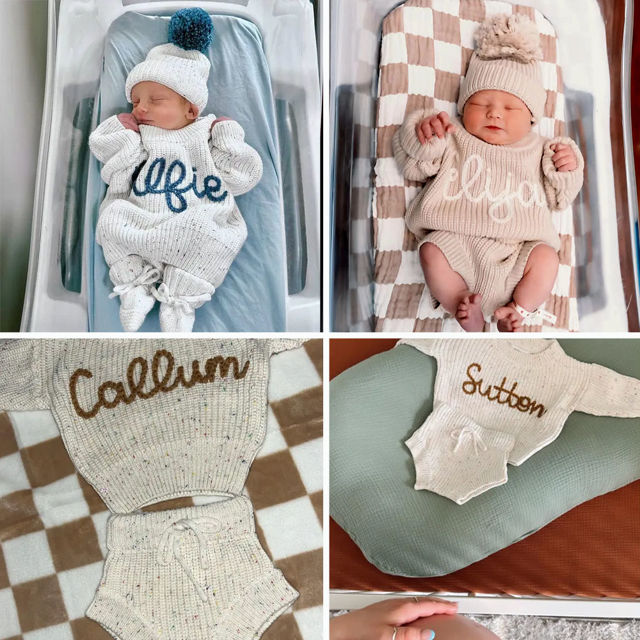 Picture of Newborn Baby Sweater Set - Custom Embroidered Baby Sweaters -  Baby Shower Gift