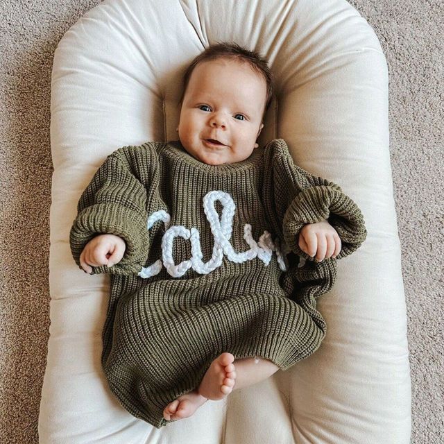Picture of Newborn Baby Sweater Set - Custom Embroidered Baby Sweaters -  Baby Shower Gift