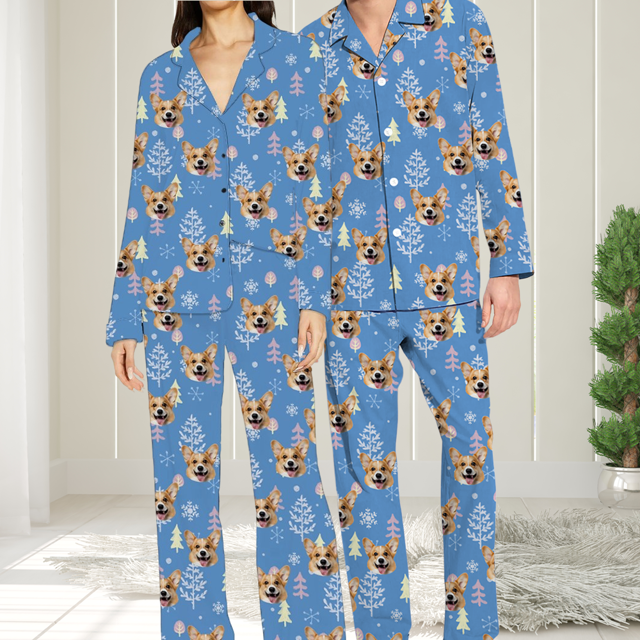 Picture of Custom Pajamas - Custom Christmas Photo Pajamas - Blue Christmas Tree Pajamas