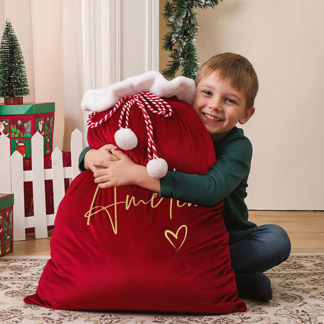 Picture of Custom Santa Bags - Custom Fleece Drawstring Bags - Christmas Bags with Names