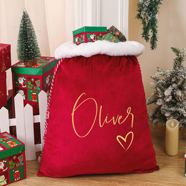 Picture of Custom Santa Bags - Custom Fleece Drawstring Bags - Christmas Bags with Names