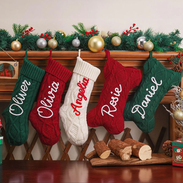 Picture of Custom Embroidered Christmas Stocking - Name Embroidered Stocking - Christmas Decor