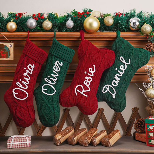 Picture of Custom Embroidered Christmas Stocking - Name Embroidered Stocking - Christmas Decor