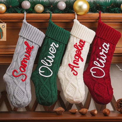 Picture of Custom Embroidered Christmas Stocking - Name Embroidered Stocking - Christmas Decor