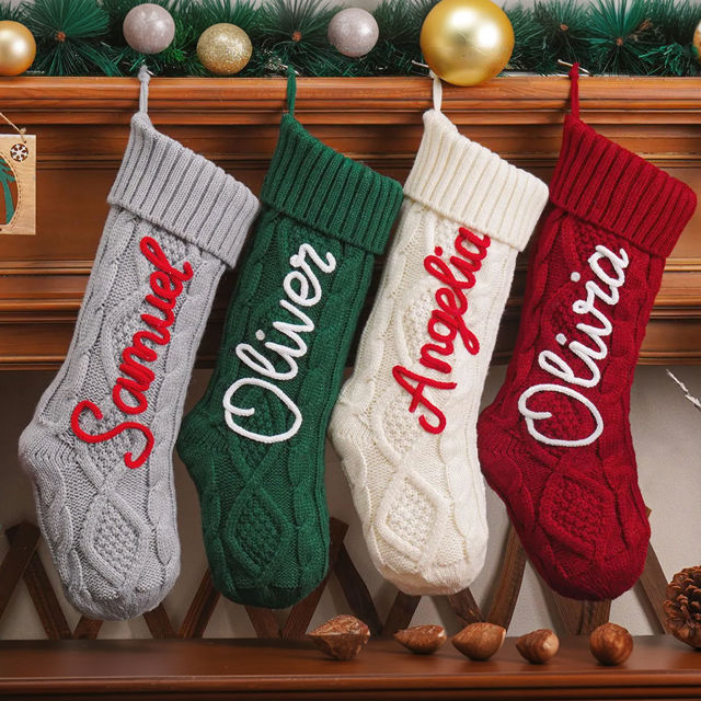 Picture of Custom Embroidered Christmas Stocking - Name Embroidered Stocking - Christmas Decor