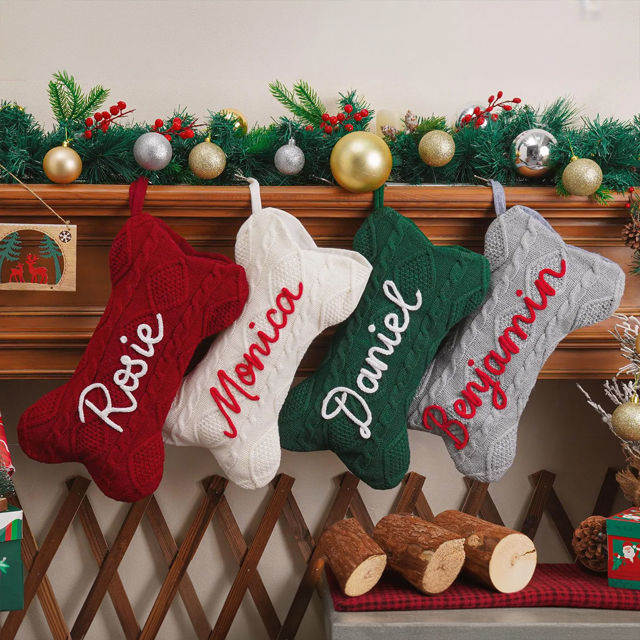 Picture of Custom Embroidered Christmas Stocking - Name Embroidered Stocking - Christmas Decor