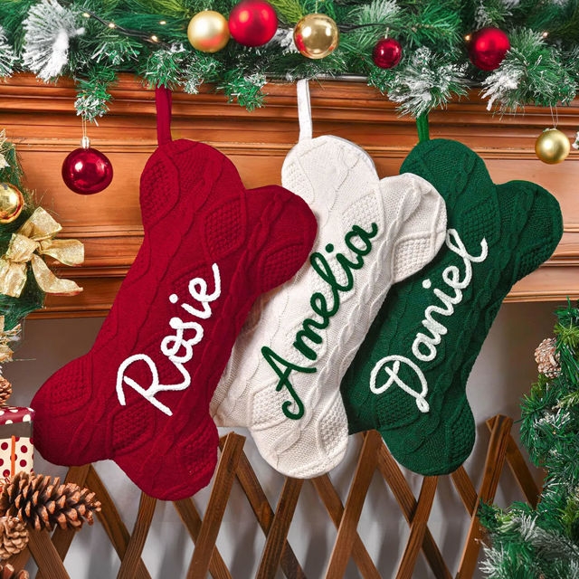 Picture of Custom Embroidered Christmas Stocking - Name Embroidered Stocking - Christmas Decor