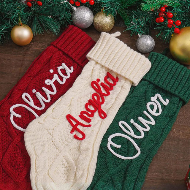 Picture of Custom Embroidered Christmas Stocking - Name Embroidered Stocking - Christmas Decor
