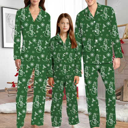 Picture of Family Christmas Pajamas Set – Matching Holiday PJs for Men, Women & Kids – Green Christmas Tree and Snowflake Print Sleepwear