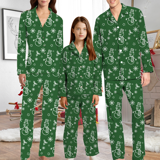 Picture of Family Christmas Pajamas Set – Matching Holiday PJs for Men, Women & Kids – Green Christmas Tree and Snowflake Print Sleepwear