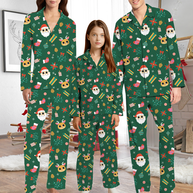 Picture of Family Christmas Pajamas Set – Matching Holiday PJs for Men, Women & Kids –  Santa Claus and Peindeer Pattern Pajamas
