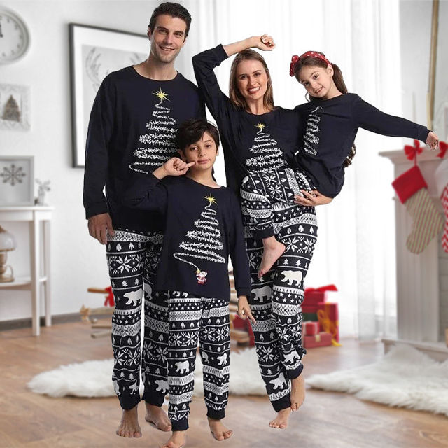 Picture of Family Christmas Pajama Sets - Navy Blue Long Sleeves Pajamas - Sparkle Tree