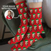 Picture of Custom Christmas Photo Socks with Green / Red Santa Hat - Christmas Gift