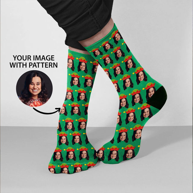 Picture of Custom Christmas Photo Socks with Lovely Santa Hat - Christmas Gift for Family