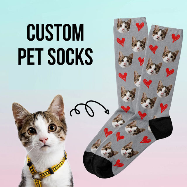 Picture of Custom Pet or Human Face Socks with Lovely Heart - Best Gift for Family and Friends