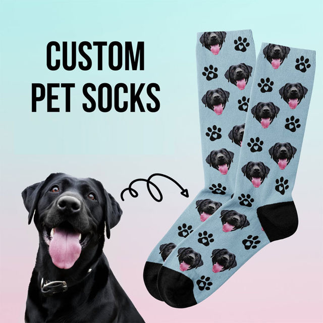 Picture of Custom Pet Photo Face Socks with Dog Paw - Gift for Pet Lovers