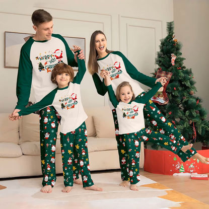 Picture of Family Christmas Pajama Sets - Long Sleeves Pajamas - Green with Santa