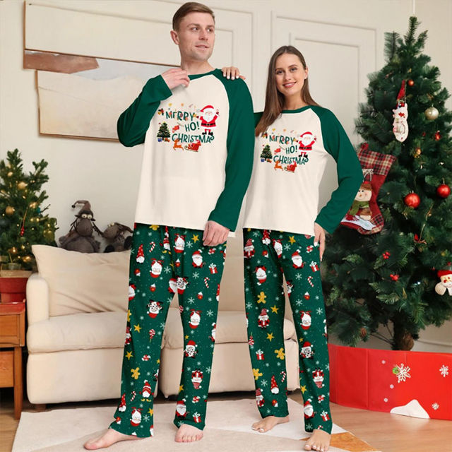 Picture of Family Christmas Pajama Sets - Long Sleeves Pajamas - Green with Santa