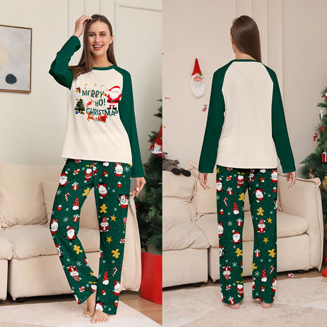 Picture of Family Christmas Pajama Sets - Long Sleeves Pajamas - Green with Santa