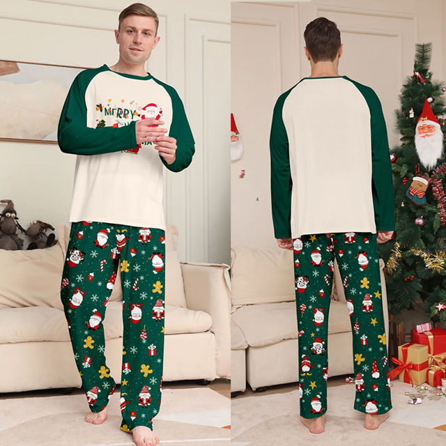 Picture of Family Christmas Pajama Sets - Long Sleeves Pajamas - Green with Santa
