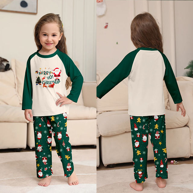 Picture of Family Christmas Pajama Sets - Long Sleeves Pajamas - Green with Santa