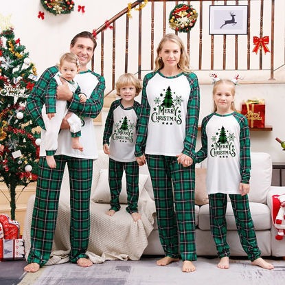 Picture of Family Christmas Pajama Sets - Green Plaid Long Sleeves Pajamas