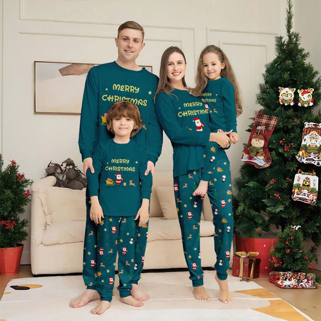 Picture of Family Christmas Pajama Sets - Forest Green Long Sleeves Pajamas - Merry Christmas