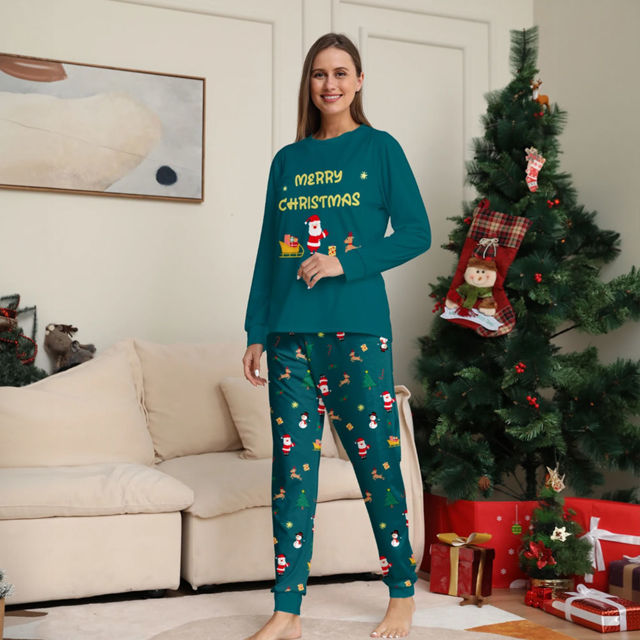 Picture of Family Christmas Pajama Sets - Forest Green Long Sleeves Pajamas - Merry Christmas