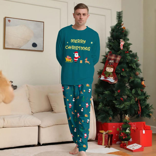 Picture of Family Christmas Pajama Sets - Forest Green Long Sleeves Pajamas - Merry Christmas