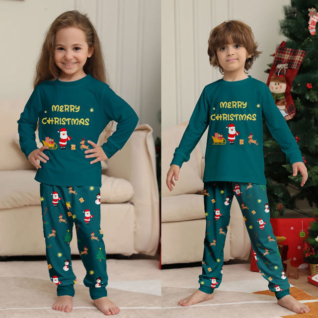 Picture of Family Christmas Pajama Sets - Forest Green Long Sleeves Pajamas - Merry Christmas