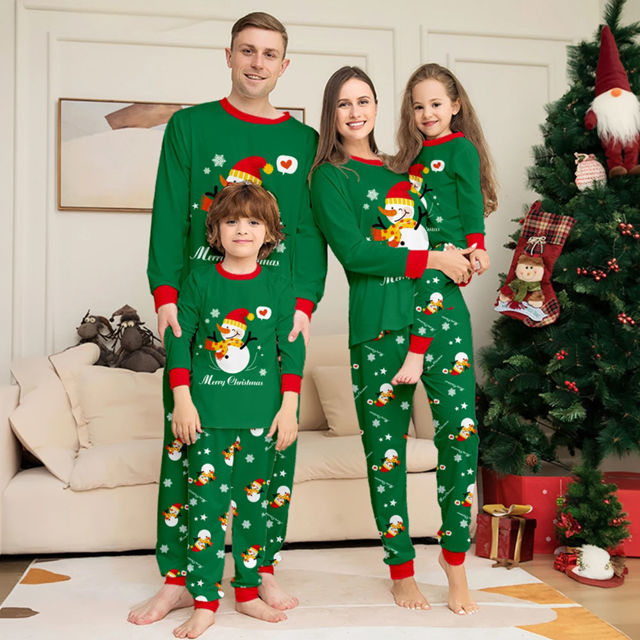 Picture of Family Christmas Pajama Sets - Happy Snowmen Long Sleeves Pajamas - Merry Christmas