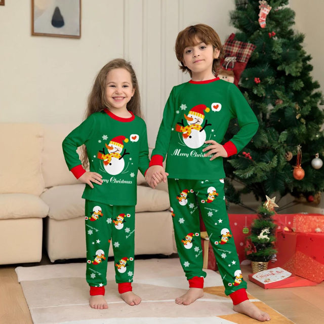 Picture of Family Christmas Pajama Sets - Happy Snowmen Long Sleeves Pajamas - Merry Christmas