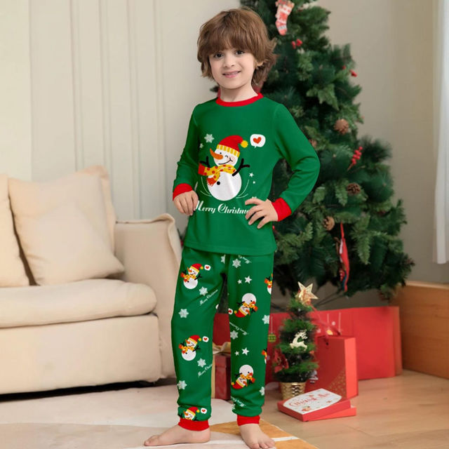 Picture of Family Christmas Pajama Sets - Happy Snowmen Long Sleeves Pajamas - Merry Christmas