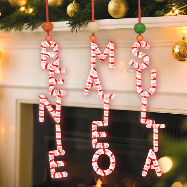 Picture of Custom Christmas Name Letter Ornament - Stocking Tag for Kids - Red and White Balloon Font - Kids Ornament - Christmas Tags - 3-Piece Set