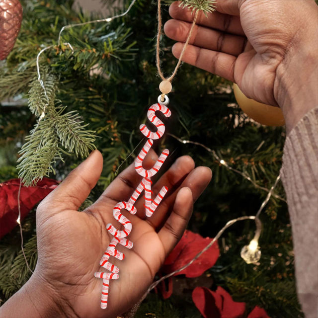 Picture of Custom Christmas Name Letter Ornament - Stocking Tag for Kids - Red and White Balloon Font - Kids Ornament - Christmas Tags - 3-Piece Set