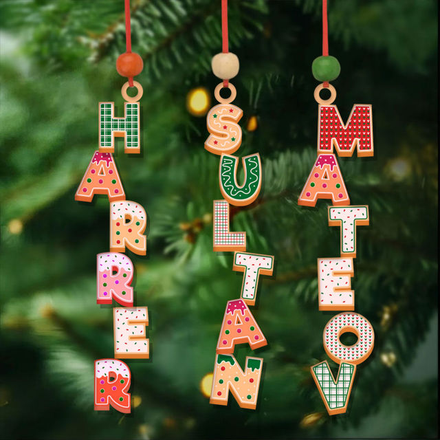 Picture of Custom Christmas Name Letter Ornament - Stocking Tag for Kids -  Three-dimensional Font - Kids Ornament - Christmas Tags - 3-Piece Set