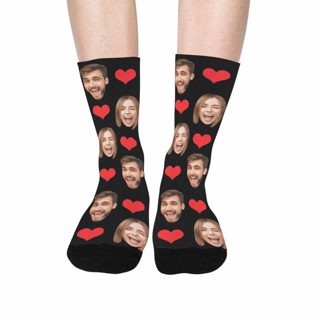 Picture of Custom Photo Face Socks with Heart - Gift for Couples and Family