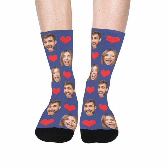 Picture of Custom Photo Face Socks with Heart - Gift for Couples and Family