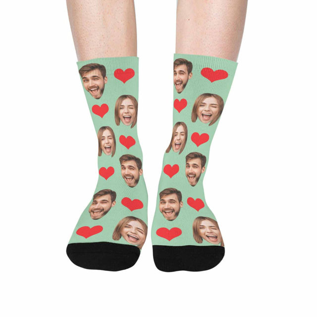 Picture of Custom Photo Face Socks with Heart - Gift for Couples and Family