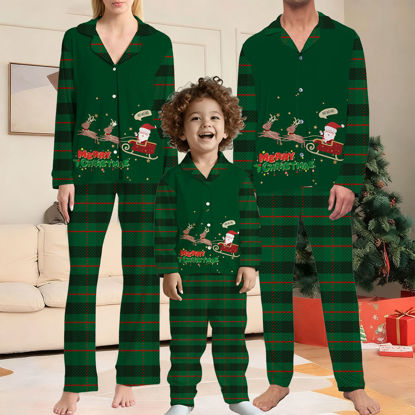 Picture of Christmas Family Pajama Sets - Santa with Elks - Pattern Long Sleeves Pajamas