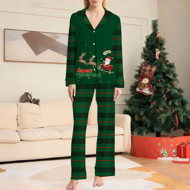 Picture of Christmas Family Pajama Sets - Santa with Elks - Pattern Long Sleeves Pajamas