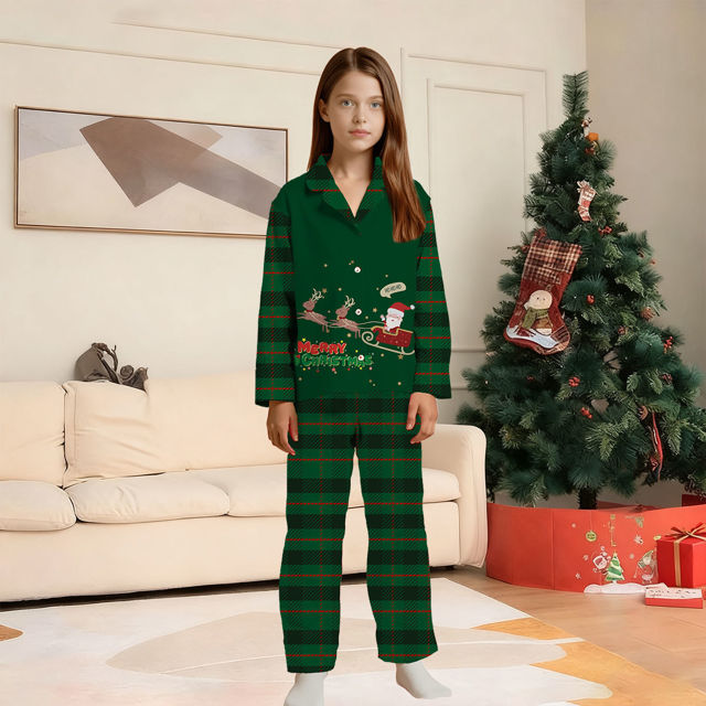 Picture of Christmas Family Pajama Sets - Santa with Elks - Pattern Long Sleeves Pajamas