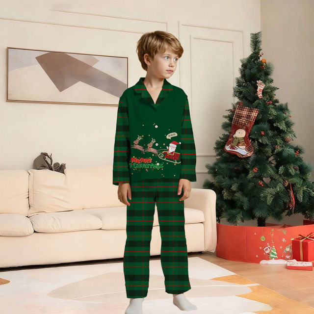 Picture of Christmas Family Pajama Sets - Santa with Elks - Pattern Long Sleeves Pajamas