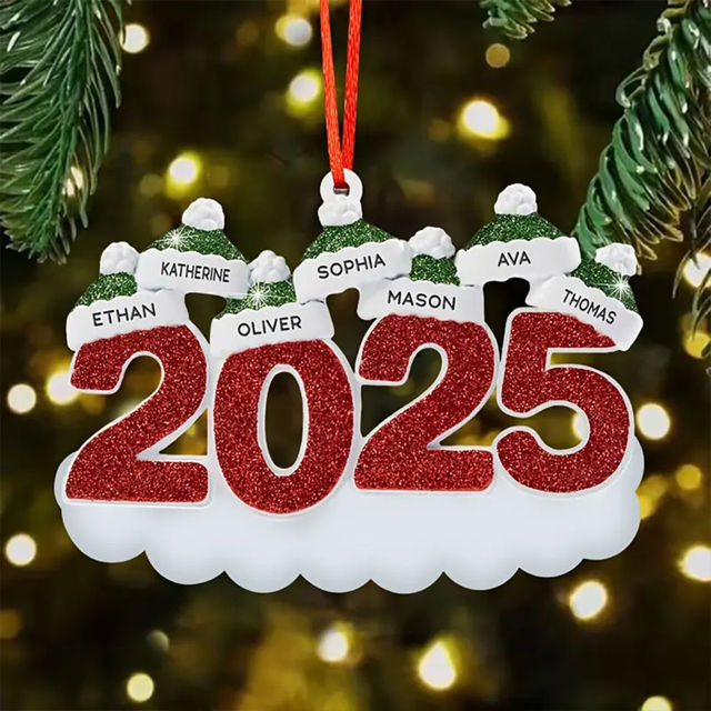 Picture of Custom Resin Christmas Ornament with Names -  Christmas Tree Ornament - Green Hats