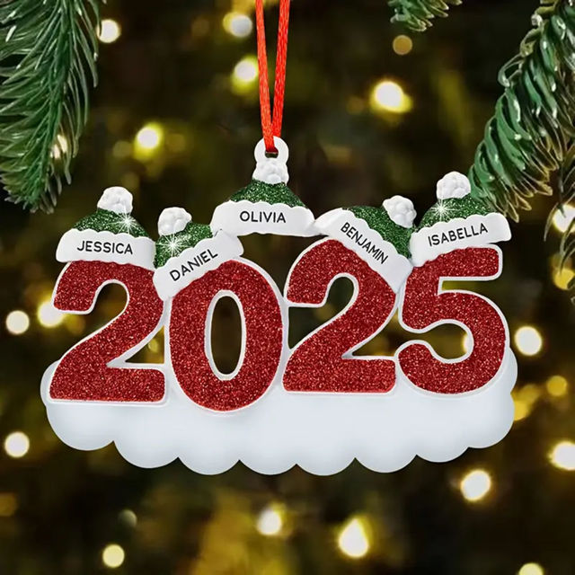 Picture of Custom Resin Christmas Ornament with Names -  Christmas Tree Ornament - Green Hats