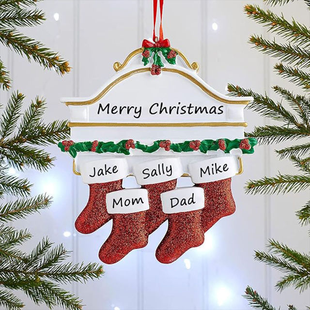 Picture of Custom Resin Christmas Ornament with Names -  Family Christmas Stocking Ornament