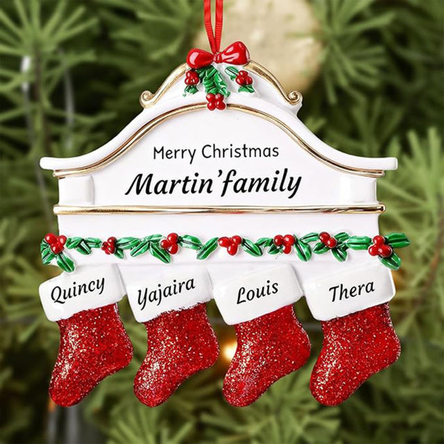 Picture of Custom Resin Christmas Ornament with Names -  Family Christmas Stocking Ornament