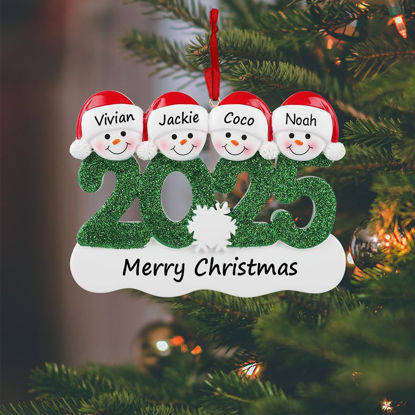 Picture of Custom Resin Christmas Ornament with Names - Family Christmas Snowman Ornament
